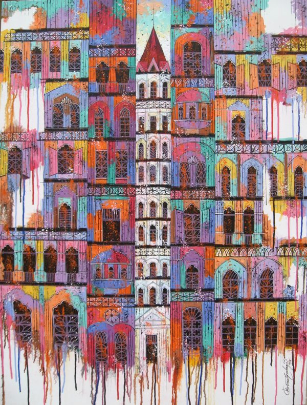 Color City Reflection by artist Suresh Gulage This building painting may be mute spectators, but they hold the life of a city